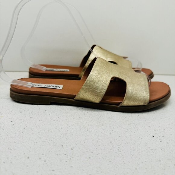 Steve Madden Haydn Hirsh Slide Sandal Gold Shoes Slip On Genuine Leather Sz 7 M - Picture 2 of 11